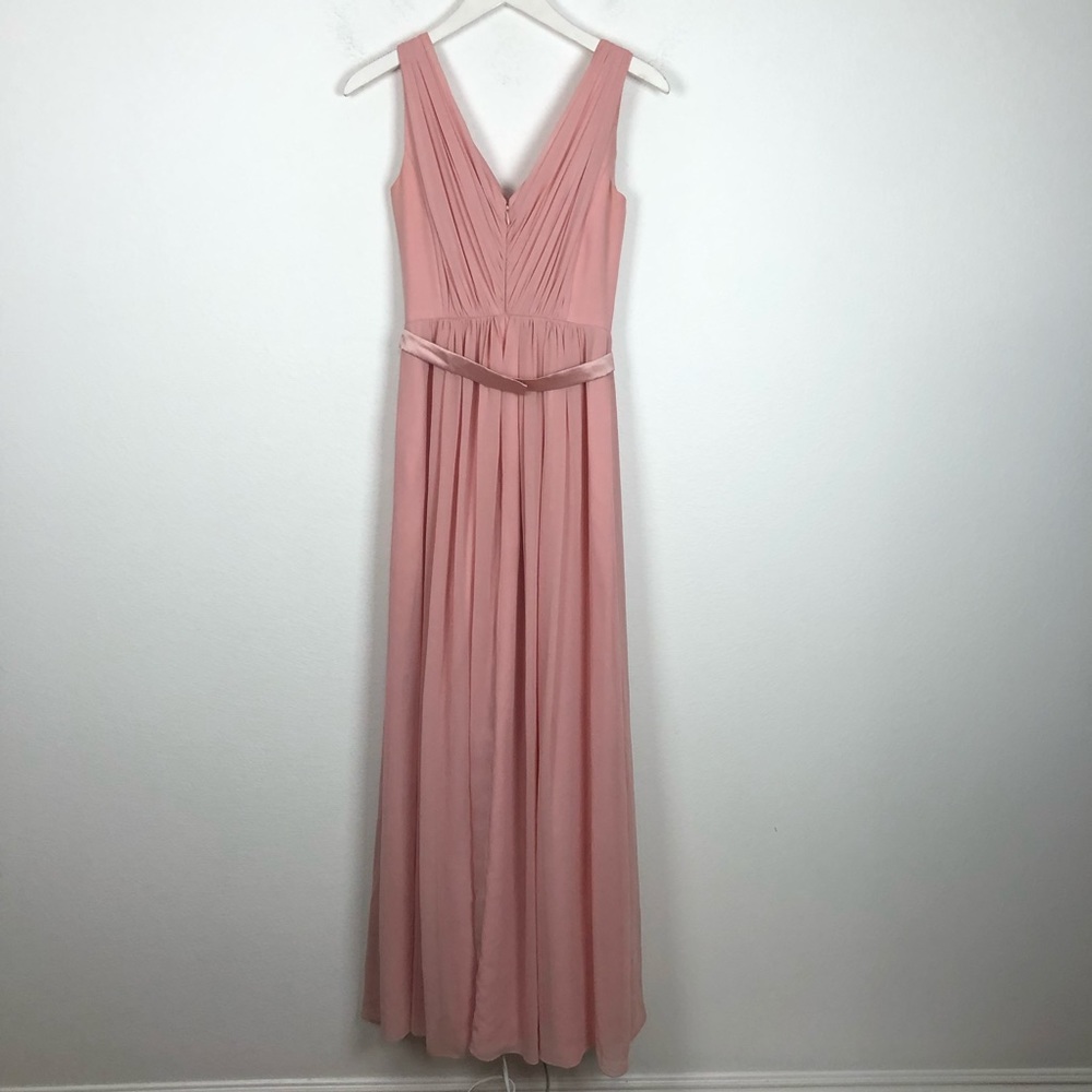Dessy Collection pink belted maxi dress gown - Picture 4 of 4